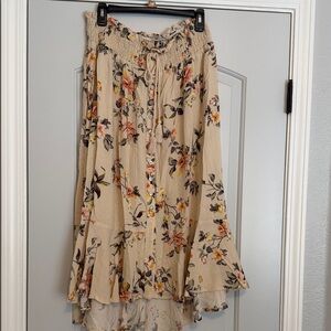 Divided Cream Floral High-Low Skirt